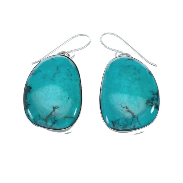 Navajo Turquoise Sterling Silver Native American Hook Dangle Earrings SN20431