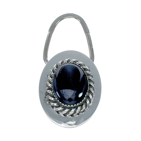 Native American Navajo Onyx Sterling Silver Key Chain SN20445
