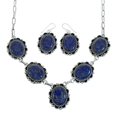 Native American Sterling Silver Lapis Navajo Link Necklace Set XS10009