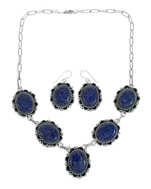 Native American Sterling Silver Lapis Navajo Link Necklace Set XS10009
