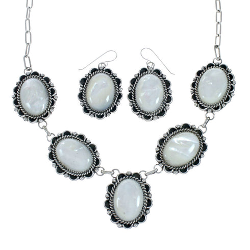 Native American Sterling Silver Mother Of Pearl Navajo Link Necklace Set XS10010