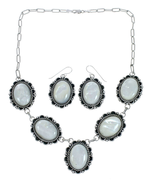 Native American Sterling Silver Mother Of Pearl Navajo Link Necklace Set XS10010