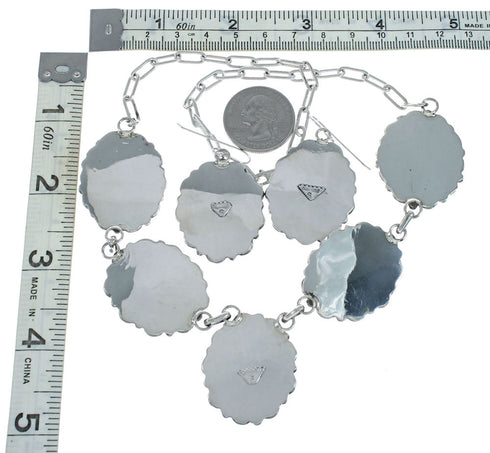 Native American Sterling Silver Mother Of Pearl Navajo Link Necklace Set XS10010