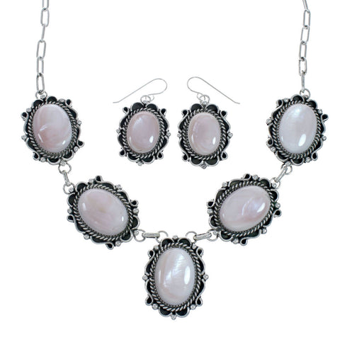 Native American Sterling Silver Pink Mother Of Pearl Navajo Link Necklace Set XS10011