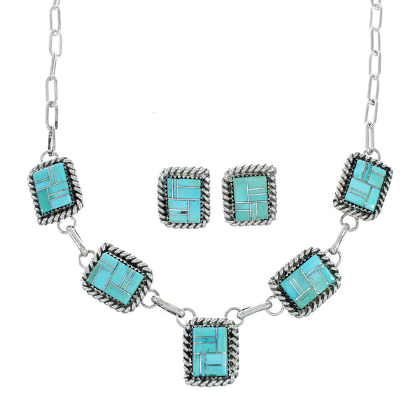 Turquoise Inlay Navajo Sterling Silver Link Necklace XS10012