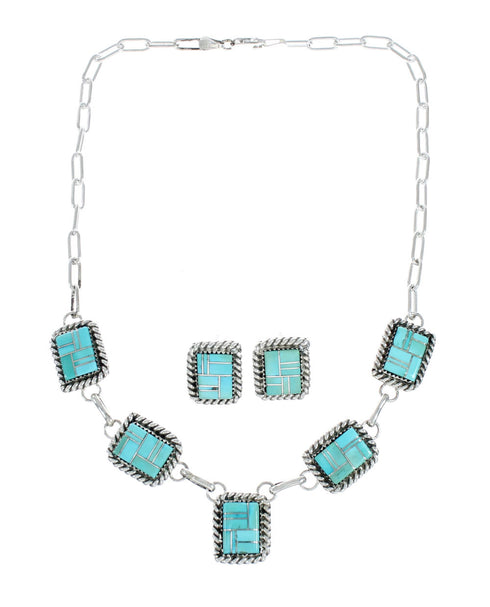 Turquoise Inlay Navajo Sterling Silver Link Necklace XS10012