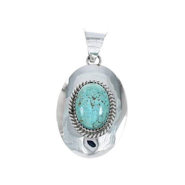 Genuine Turquoise Twisted Sterling Silver Navajo Pendant XS10013