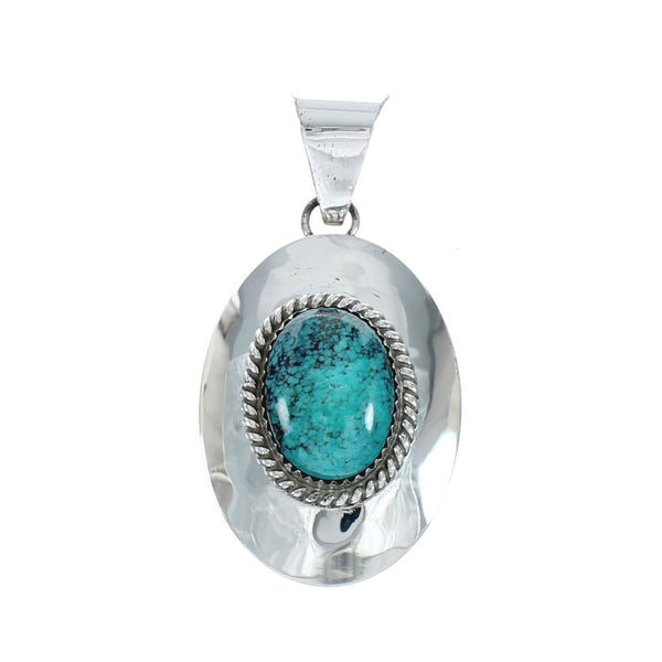 Genuine Turquoise Twisted Sterling Silver Navajo Pendant XS10014