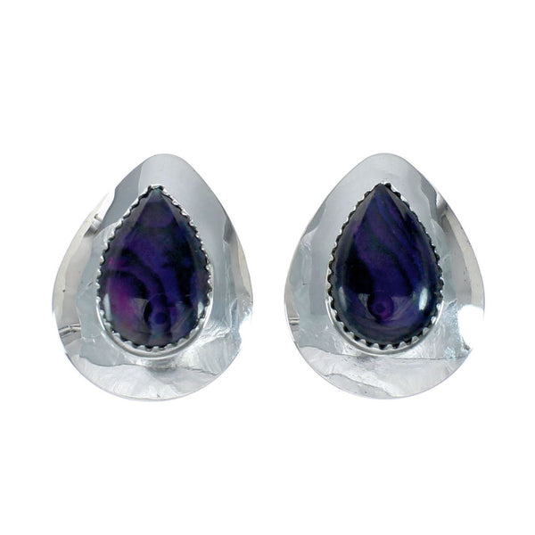 Sterling Silver Tear Drop Purple Paua Shell Navajo Jewelry Earrings XS10025