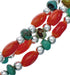 Turquoise And Coral Navajo Sterling Silver 3-Strand Bead Necklace XS10029