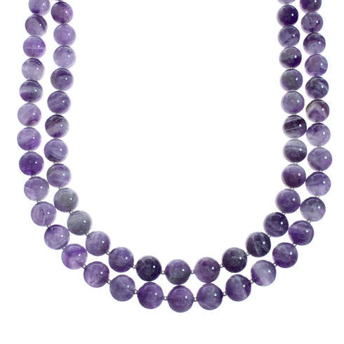 Native American Amethyst Sterling Silver 2-Strand Bead Necklace XS10030
