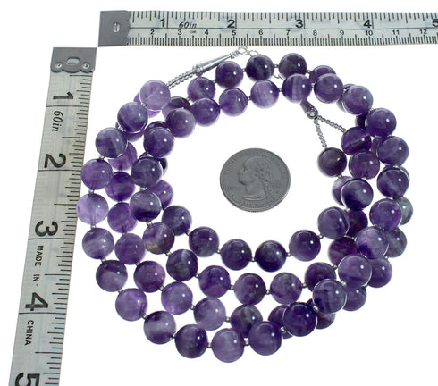 Native American Amethyst Sterling Silver 2-Strand Bead Necklace XS10030