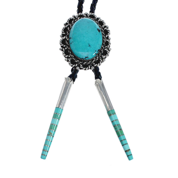 Genuine Navajo Native American Sterling Silver Turquoise Bolo Tie XS10033