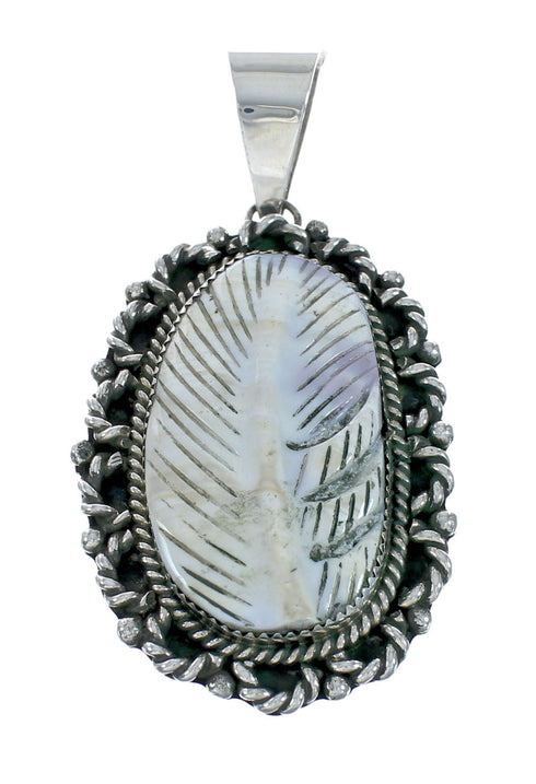 Native American Sterling Silver Mother of Pearl Bead Necklace Feather Pendant XS10042