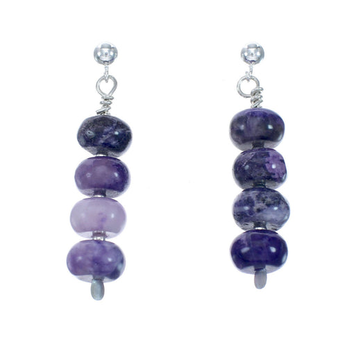 Genuine Sterling Silver Amethyst Bead Post Dangle Earrings XS10036