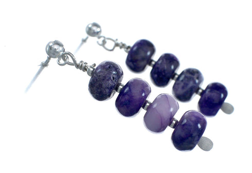 Genuine Sterling Silver Amethyst Bead Post Dangle Earrings XS10036