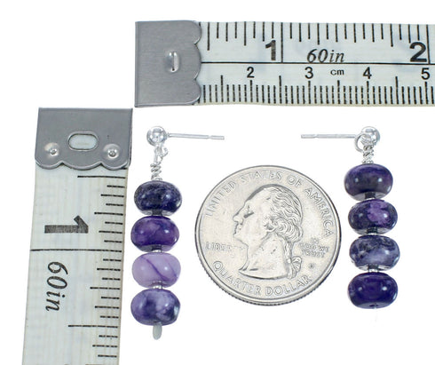 Genuine Sterling Silver Amethyst Bead Post Dangle Earrings XS10036