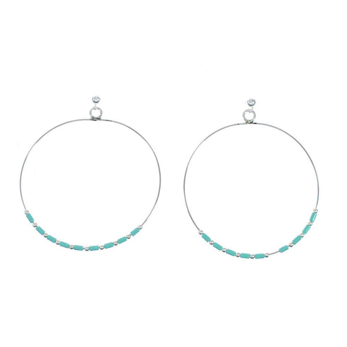 Turquoise And Sterling Silver Bead Post Dangle Earrings XS10038