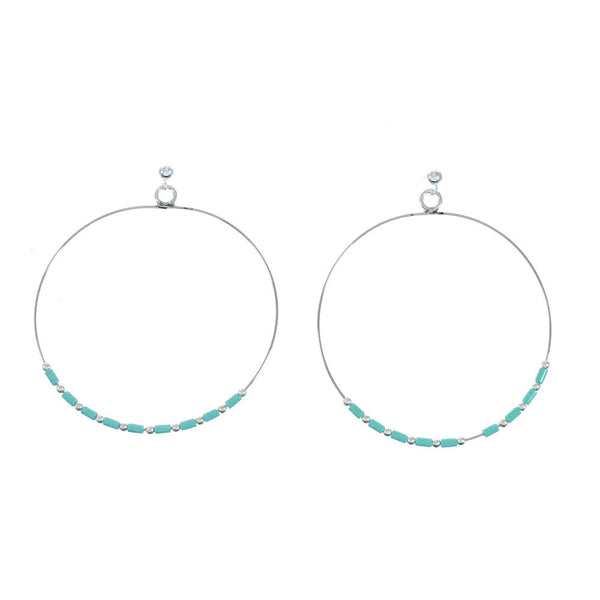 Turquoise And Sterling Silver Bead Post Dangle Earrings XS10038