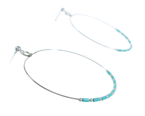 Turquoise And Sterling Silver Bead Post Dangle Earrings XS10038
