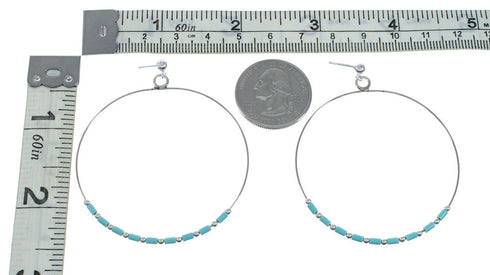 Turquoise And Sterling Silver Bead Post Dangle Earrings XS10038