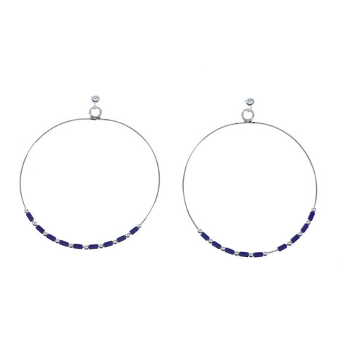 Lapis And Sterling Silver Heishi Post Dangle Earrings XS10039