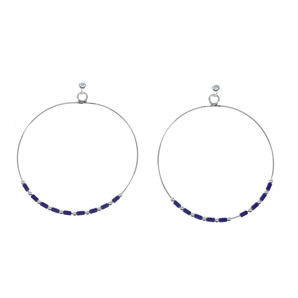Lapis And Sterling Silver Heishi Post Dangle Earrings XS10039