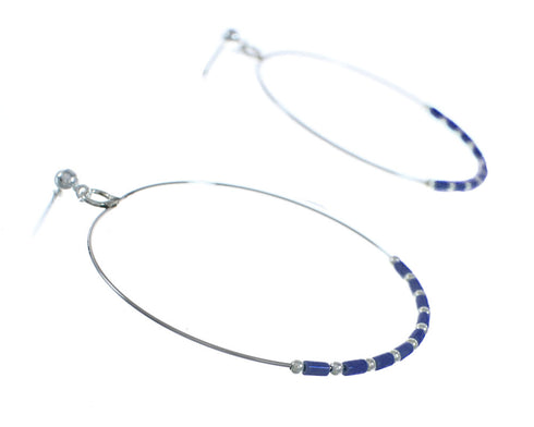 Lapis And Sterling Silver Heishi Post Dangle Earrings XS10039
