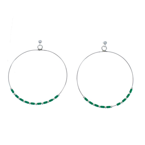 Malachite And Sterling Silver Heishi Post Dangle Earrings XS10041