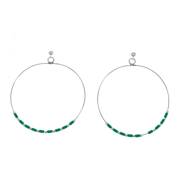 Malachite And Sterling Silver Heishi Post Dangle Earrings XS10041