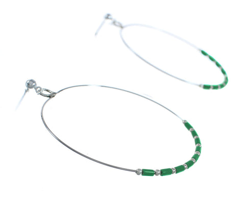 Malachite And Sterling Silver Heishi Post Dangle Earrings XS10041