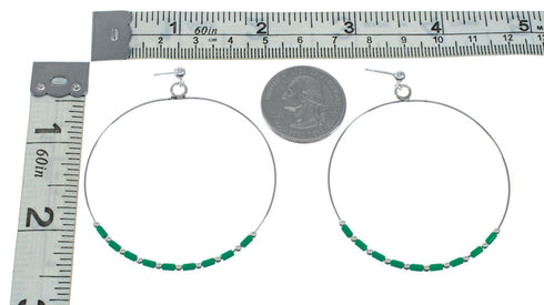 Malachite And Sterling Silver Heishi Post Dangle Earrings XS10041