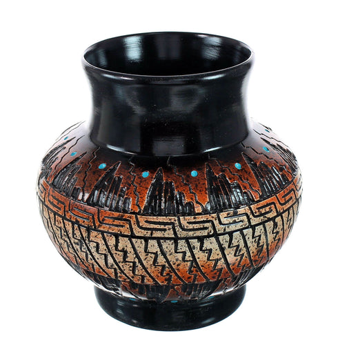 Navajo Indian Hand Crafted Pot By Artist Dewayne Eskeets SN20036