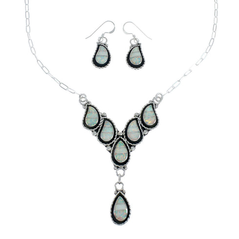 Zuni Sterling Silver & White Opal Inlay Necklace Set SN20304