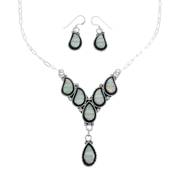 Zuni Sterling Silver & White Opal Inlay Necklace Set SN20304