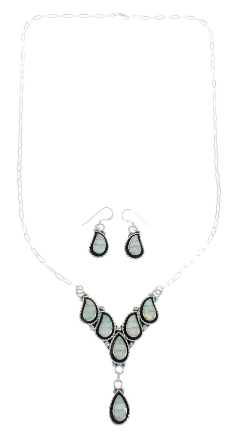 Zuni Sterling Silver & White Opal Inlay Necklace Set SN20304