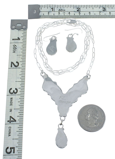Zuni Sterling Silver & White Opal Inlay Necklace Set SN20304