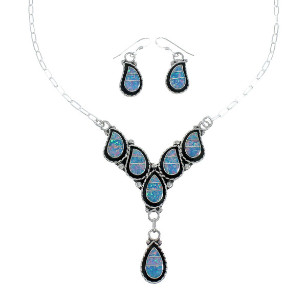 Zuni Sterling Silver & Opal Inlay Necklace Set SN20305