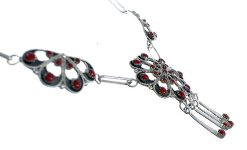 Sterling Silver Coral Zuni Necklace and Earring Set SN20288