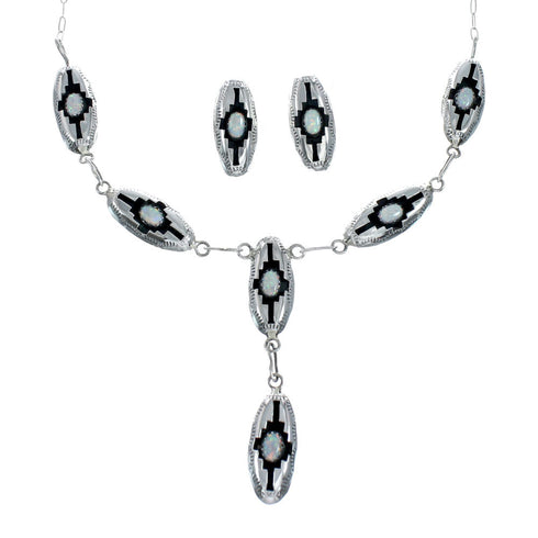 Navajo White Opal Sterling Silver Link Necklace Set SN20286