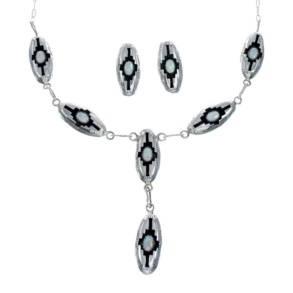 Navajo White Opal Sterling Silver Link Necklace Set SN20286