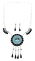Zuni Sterling Silver Multi-Stone Inlay Sunface Necklace & Earrings Set SN20307