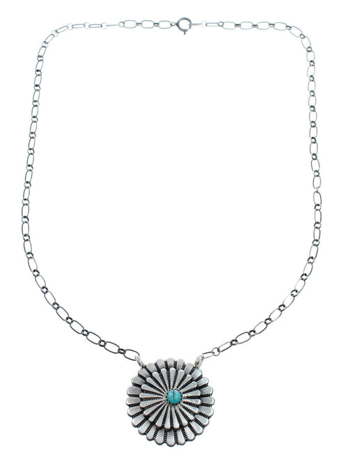 Sterling Silver & Turquoise Zuni Sunburst Pendant Necklace SN20287