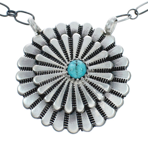 Sterling Silver & Turquoise Zuni Sunburst Pendant Necklace SN20287