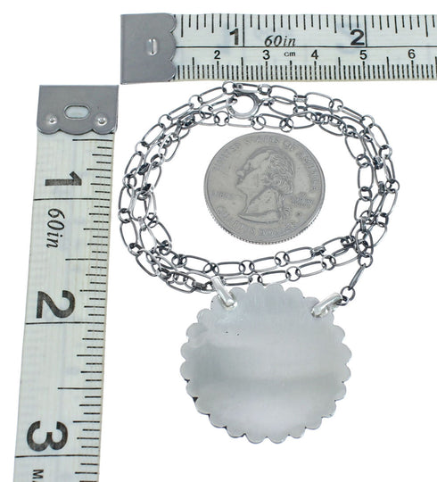 Sterling Silver & Turquoise Zuni Sunburst Pendant Necklace SN20287