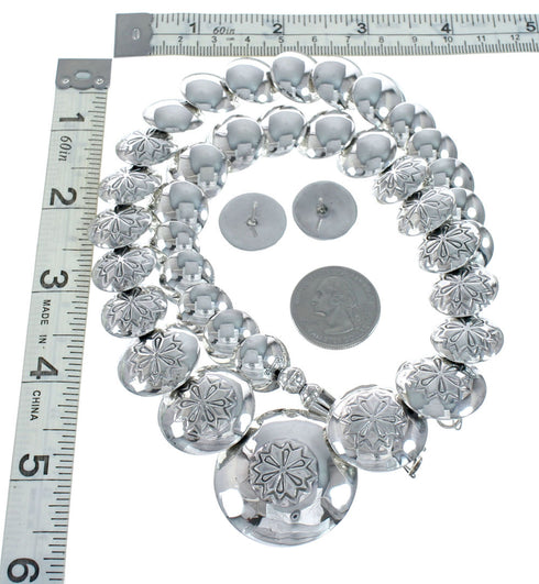 Navajo Reversible Sterling Silver and Coral Necklace Earrings Set SN20292