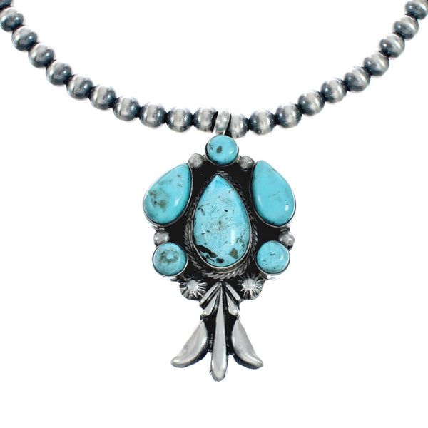 Navajo Sterling Silver Turquoise Cluster Pendant Necklace SN20306