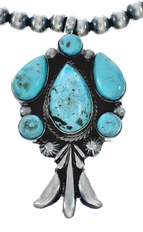 Navajo Sterling Silver Turquoise Cluster Pendant Necklace SN20306