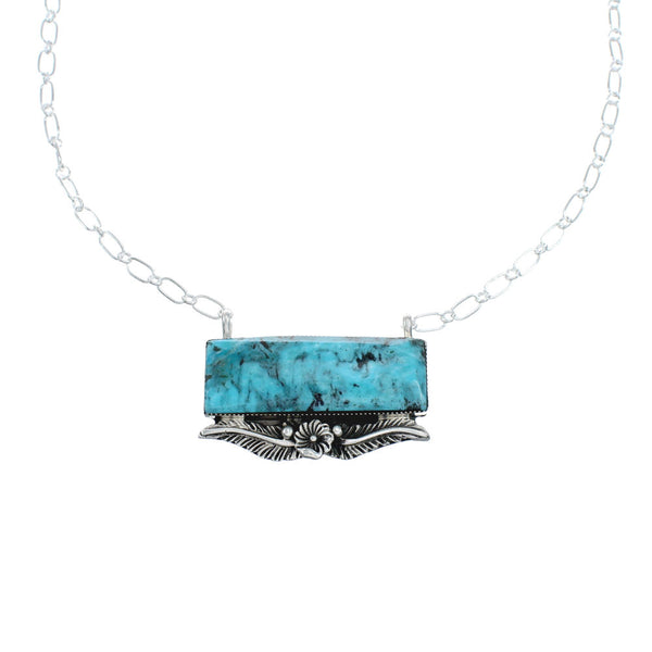 Navajo Sterling Silver & Turquoise Rectangle Necklace SN20298