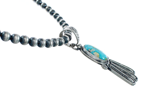 Navajo Turquoise Sterling Silver Old Pawn Bead Necklace SN20283
